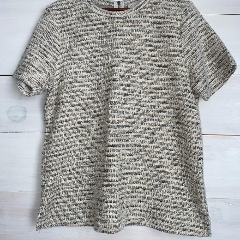 Anthropologie Postmark Metallic Textured Knit Zipper Back Top Woman’s Large